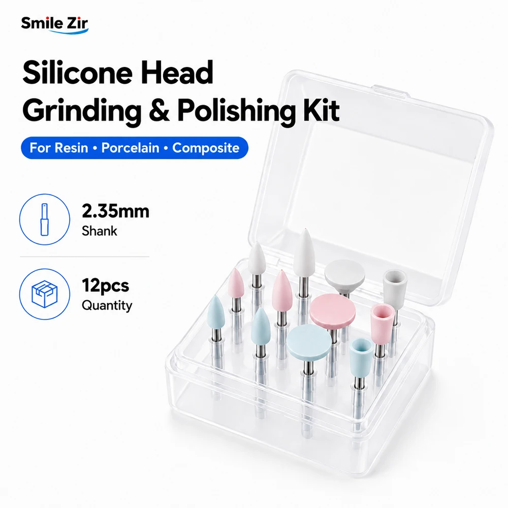 12 Pcs Silicone Polishing Grinding Head Kit RA 2.35mm for Resin Porcelain Composites with Low-Speed Handpiece Laboratory Tool