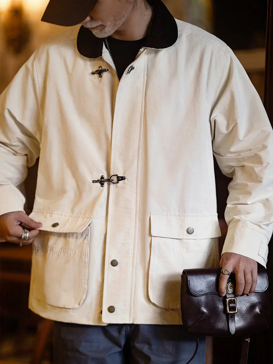 

Retro Workwear Jacket Short Style Men's Firefighter Coat Autumn Winter Cotton Blend Youth Fashion Loose Fit Windbreaker