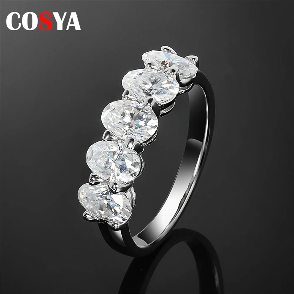 

COSYA 2.5 Carat Moissanite Rings With Certificate 5 Egg Shaped Diamonds S925 Sterling Silver Ring For Women Wedding Fine Jewelry