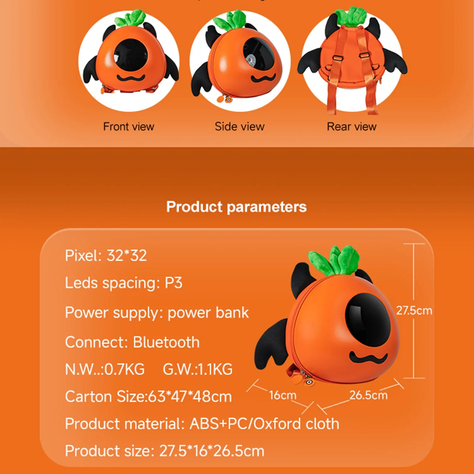 Tas Ransel Anak Sekolah TK LED Screen LOY C2-4, Koneksi Bluetooth, Kontrol Aplikasi, Layar Tampilan, Tahan Air, untuk Perjalanan