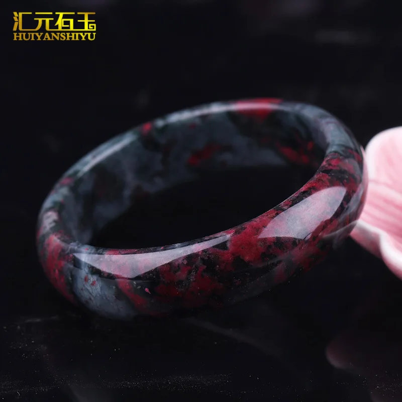 Vintage Ink Painting Style Plum , Peach Blossom , Xiuyu Jade Bracelet, Jadeite Jewelry Bangle