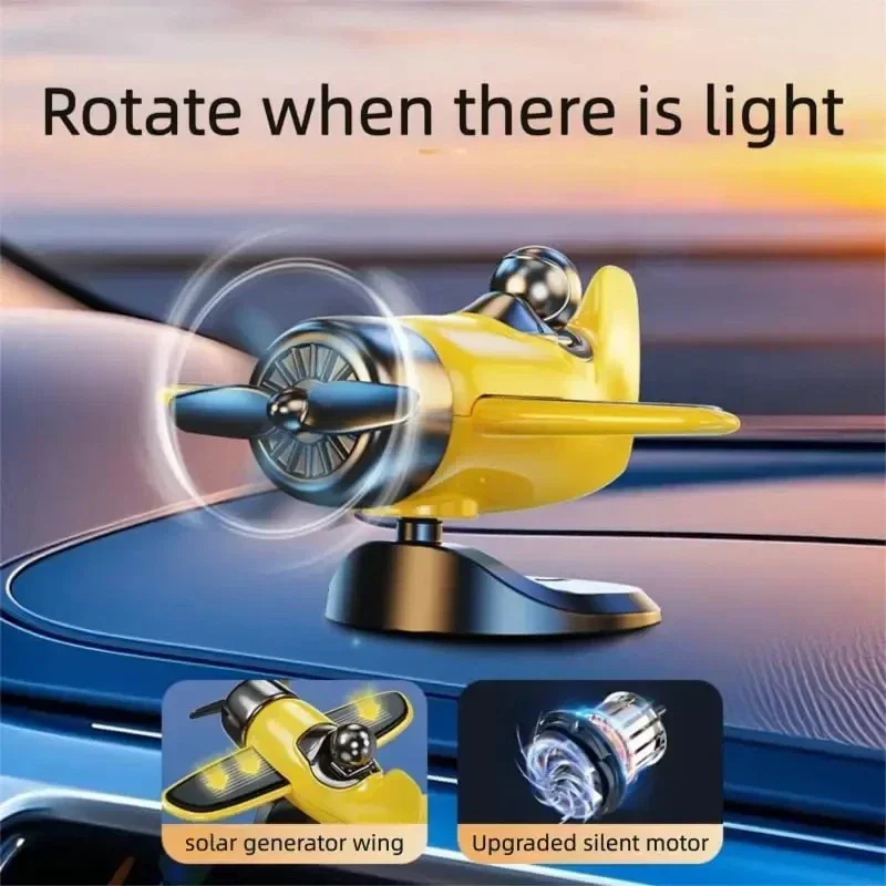 Solar Powered Rotating Airplane Car Ornament, 360° Auto Spin Aircraft Dashboard Decor, Creative Car Interior Decoration Gift