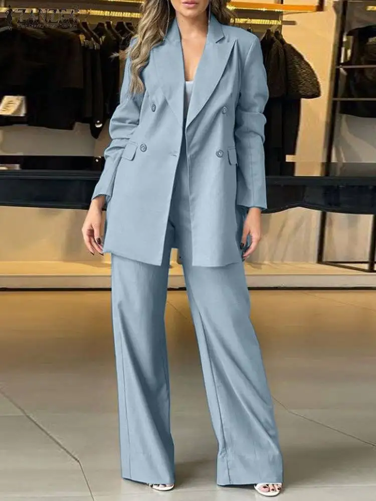 ZANZEA Women 2-Piece Blazer Sets Office Lady Peaked Lapel Blazer Suits Elegant High Waist Trouser 2pcs Outfits Fashion Pant Sets