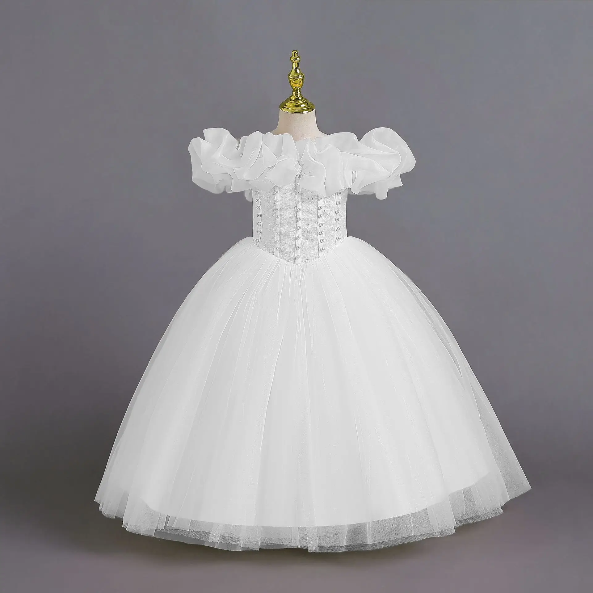 Annabelle Flower Girl abito da cerimonia per matrimonio abito da ballo in Tulle senza maniche eleganti notizie per feste abiti alla moda con spalle scoperte