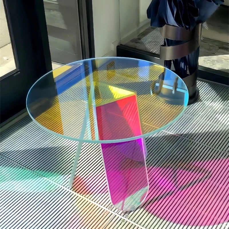 

Colorful small coffee table creative laser gradual change simple side few acrylic plexiglass round table minimalist