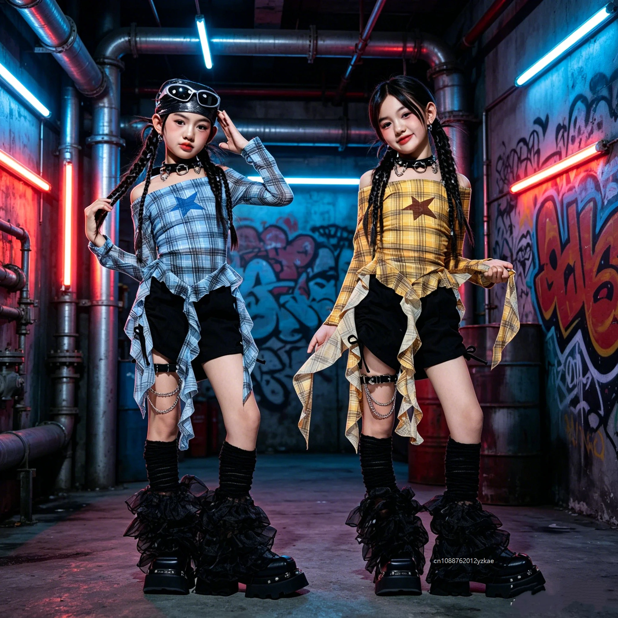 

Chicas K-pop Irregular Crop Top Street Dance Shorts Filles Group Clothes Set Enfant Jazz Cute Costume Niños Hip Hop Streetwear