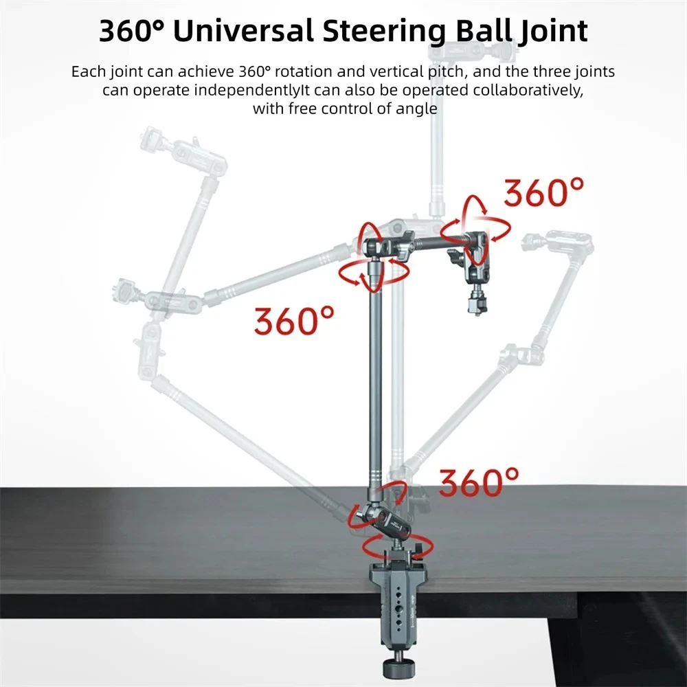 Aluminum Alloy Desktop Magic Arm with C-Clamp for Phone Insta360 DJI Gopro Action Camera Mount