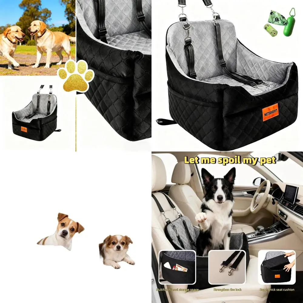 

Memory Foam Car Seat for Medium Dogs, 35-38 lbs, Thick-Padded, Washable Cover, 2 Seat Belts, Storage Bag