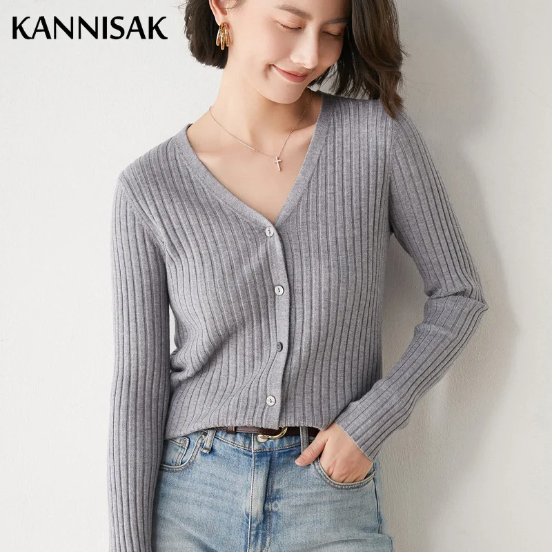 2024 Autumn Winter Womens Sweater Cardigans V-neck Single Breasted Slim Fit Stretch Knitted Tops Solid Cardigan Bottoming Shirt