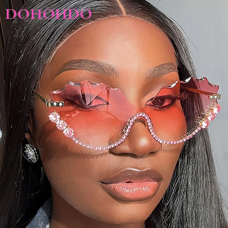 Fashion Luxury Brand Design Diamond Wave Rimless Women  display picture 2
