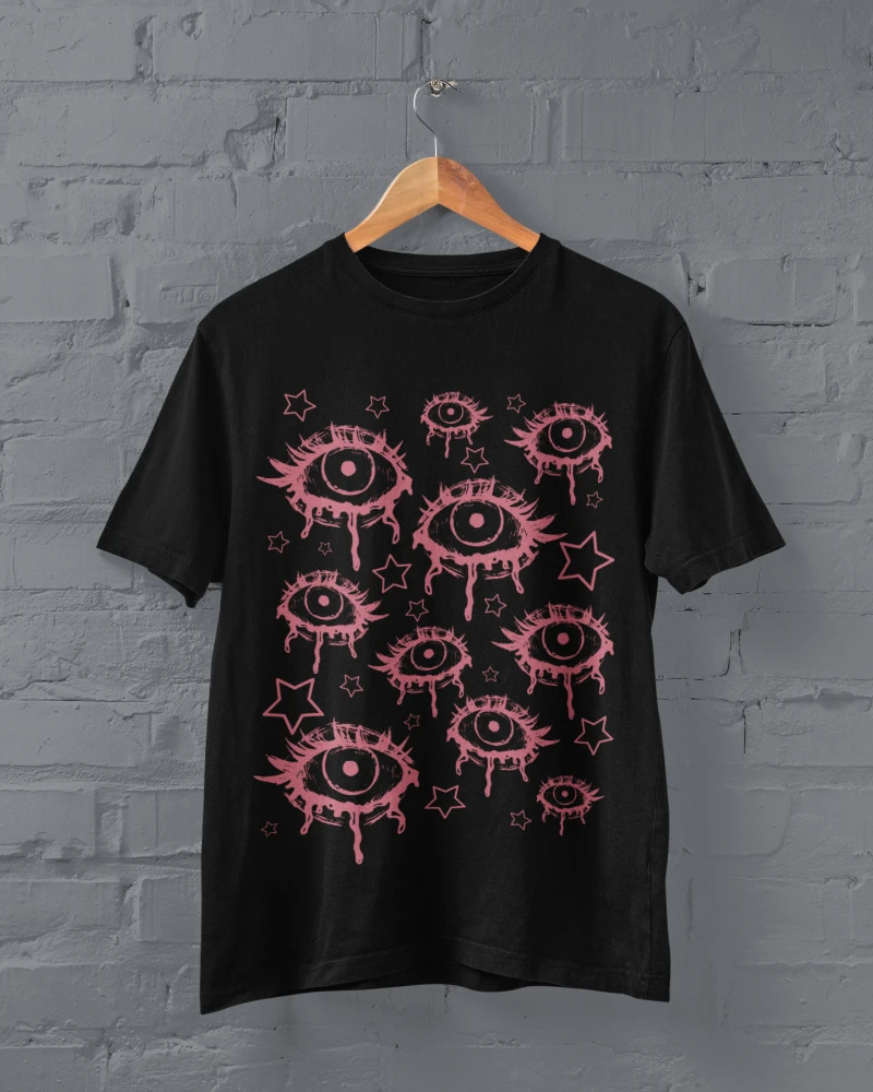 2026 Summer Horror Aesthetic Women's Clothing, Horror Eye Shirts, Gothic Shirts, Grunge Pastel Goth Clothing, Pastel Goth-Top