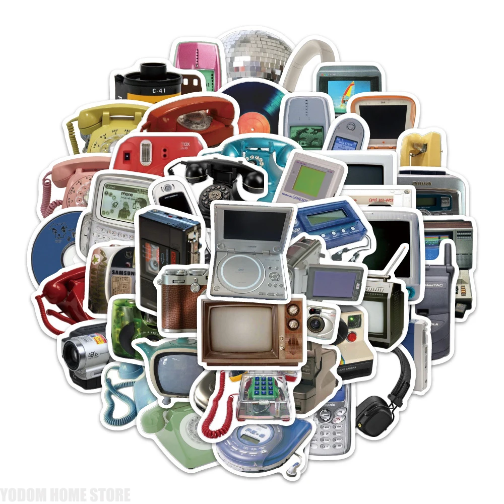 60pcs Y2k Vintage Electronics Stickers for Craft Supplies Scrapbooking Material Iphone Water Bottle