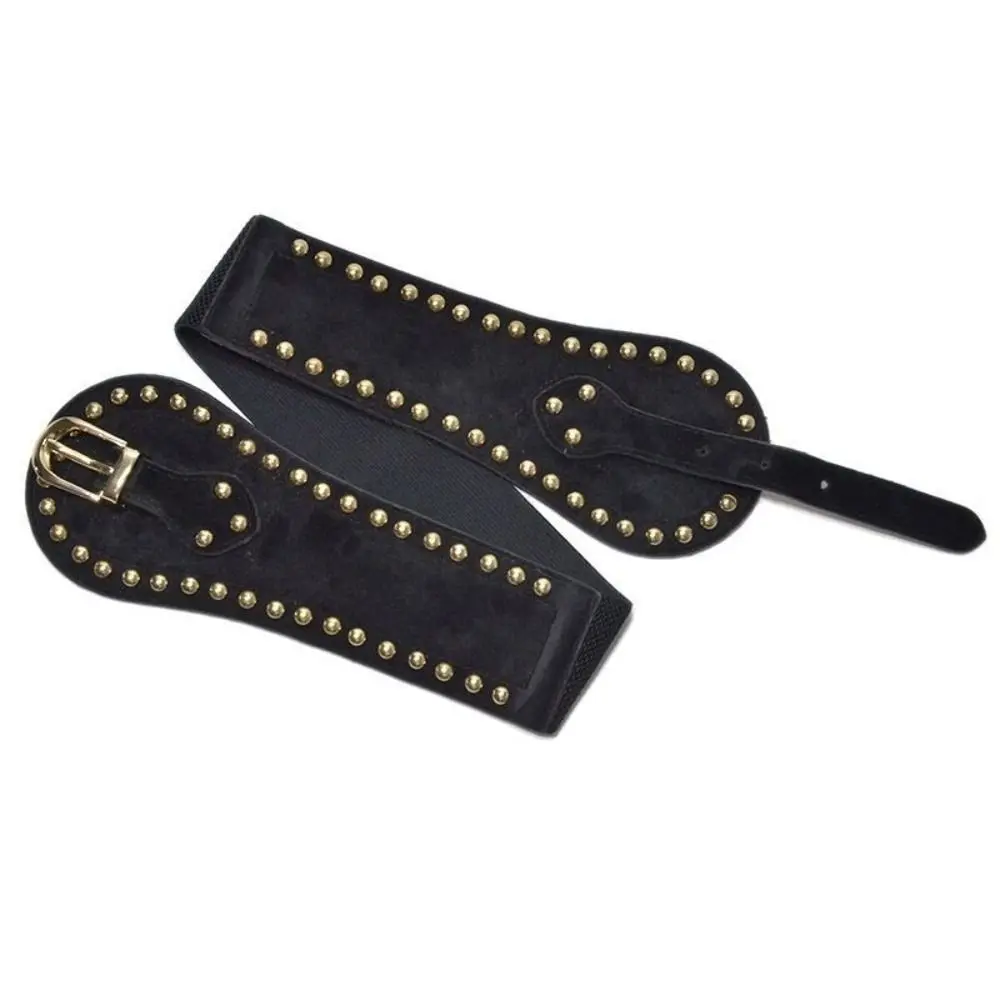 Adjustable Suede Rivet Belt Spicy Girl PU Leather Pu Leather Corset Body Shaping Western-style Elastic Cummerbunds Ladies