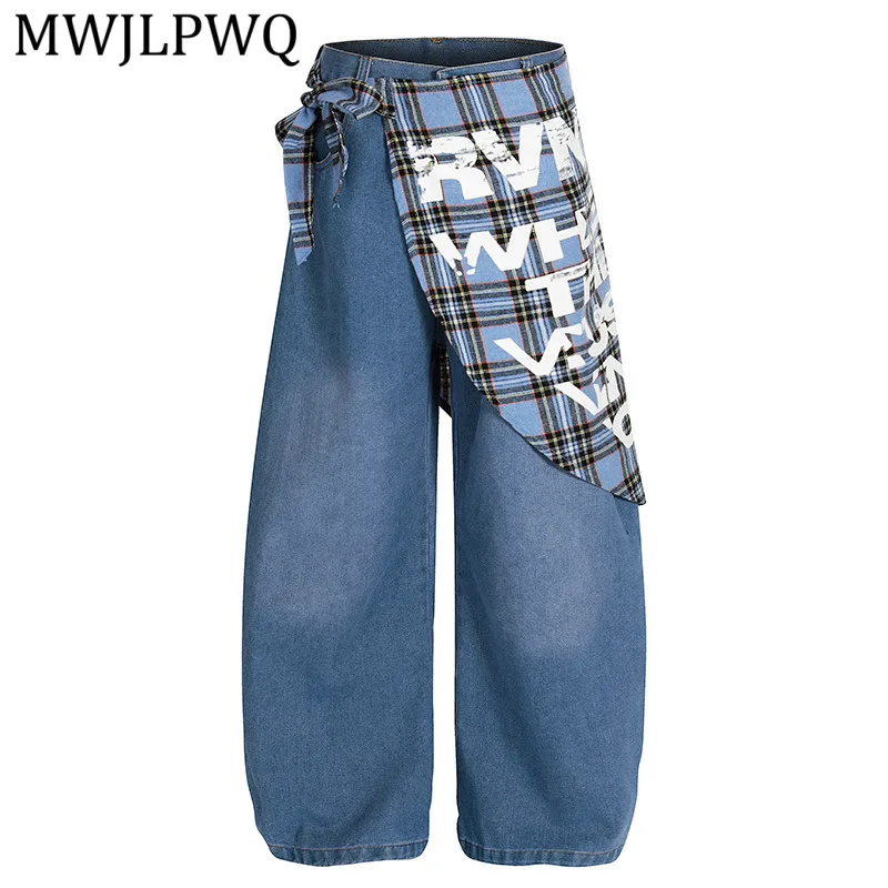 

MWJLPWQ American Retro Style Layered Tie Denim Trousers Street Spring Autumn Casual Loose Wide-Leg Pants 2026 New 13921