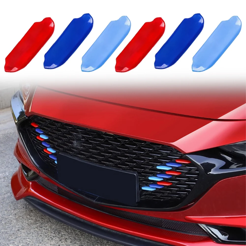 6pcs Car Front Grill Grille Face Decoration ABS Stickers Cover Exterior Accessories Trim for Mazda Axela Sedan BP 2020-2022