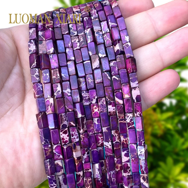 Pierre naturelle carrée 4x9mm, violet foncé, sédiments de mer, jaspe Turquoise, perles d'espacement pour la fabrication de bijoux, accessoires de Bracelets à faire soi-même