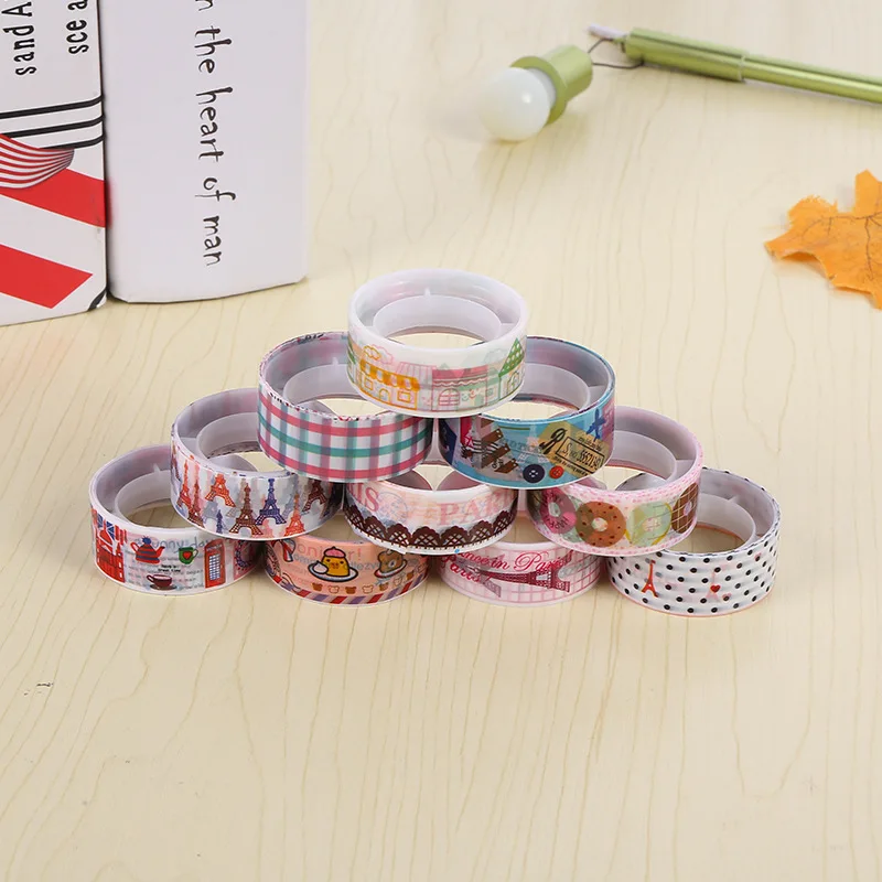 10pcs Plastic DIY Creative Student Cartoon Mini Color Tape Set Rainbow Decorative Tape  Paper Tape Waterproof Office supplies
