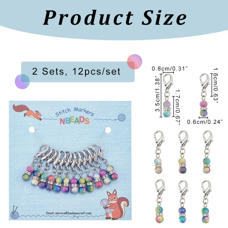 12Pcs Acrylic Beaded Pendant Decorations Lobster Clasp Charms Clip-on Charms for Keychain Purse Backpack Ornament Stitch Marker