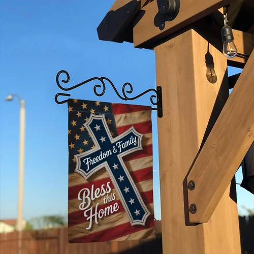 Freedom and Family Bless this Home Garden Flag Patriotic Christian Cross USA IIX WZZ yyi