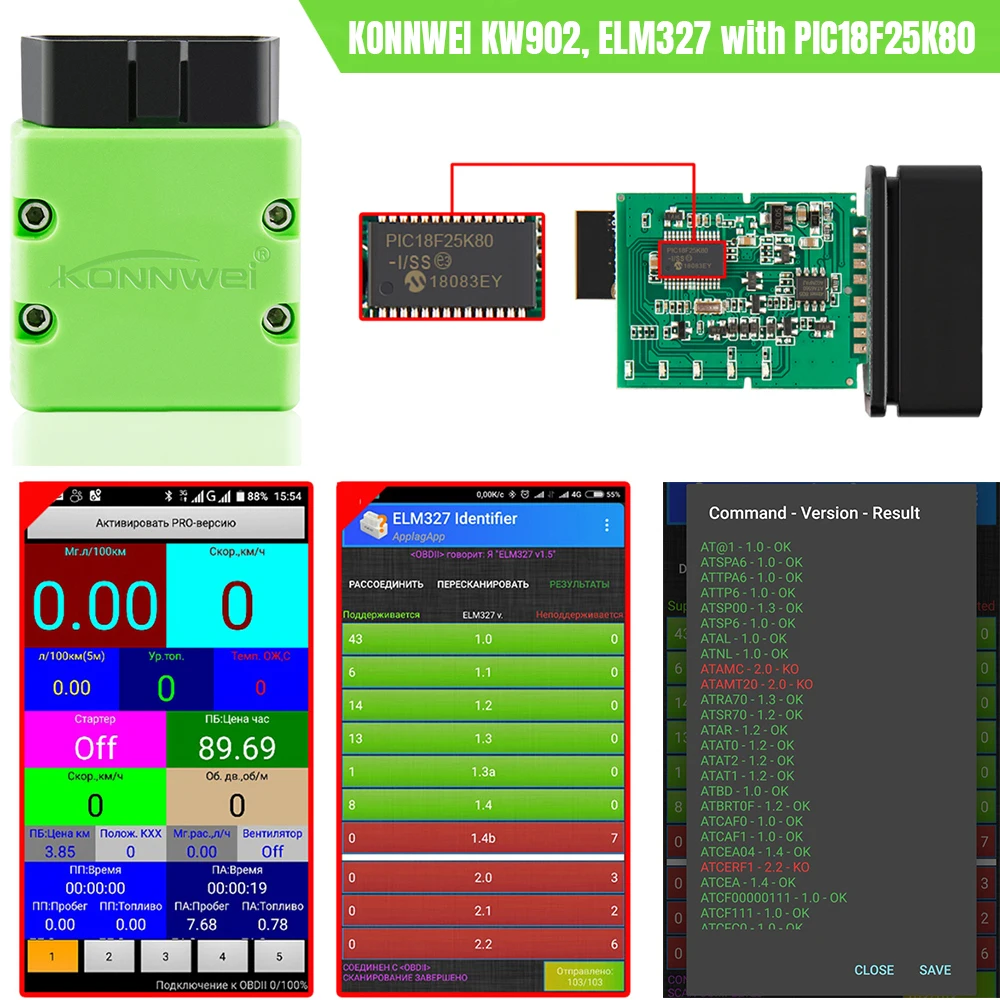 KONNWEI KW902 ELM327 V1.5 Bluetooth 5.0 OBD2 Scanner ELM 327 PIC18F25K80 Motorprüfung Auto Scanner OBD 2 Diagnotic Code Reader – Detail 1
