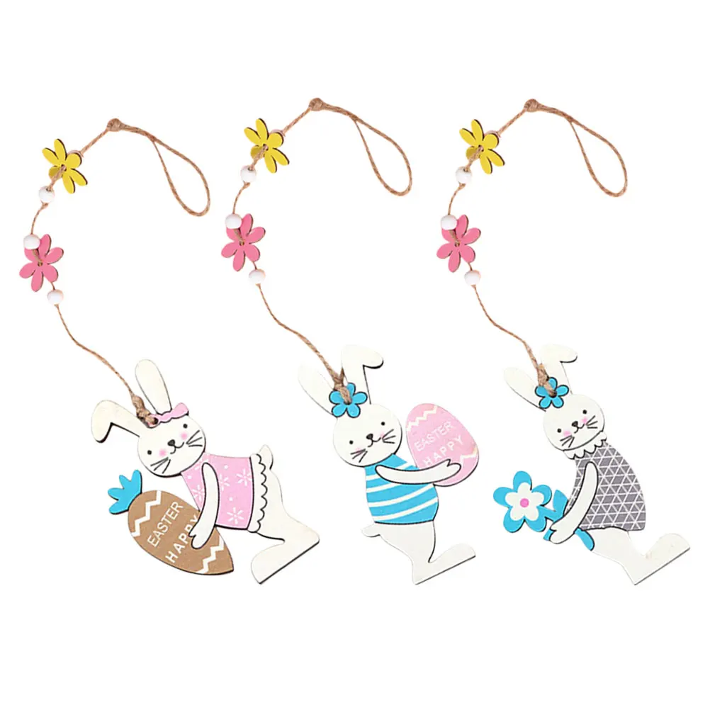 

3 Pcs Bunny Decorations Adorable H made Wooden Rabbit naments for Easter Hanging nament Party Hanging Tree Festive Holiday