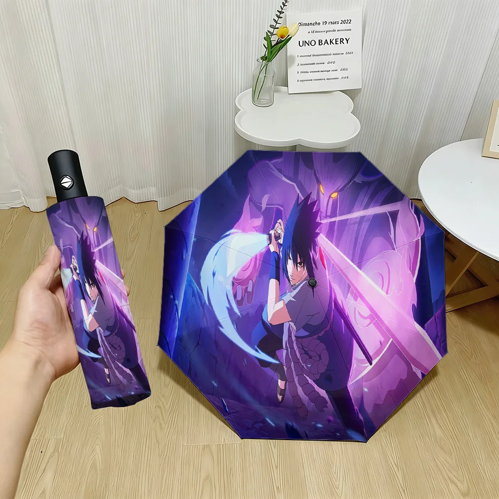 

Anime Sasuke Uchiha Perfect Susanoo Chidori Scene Print Automatic Folding Umbrella – UV Protection Sun & Rain Umbrella for Narut