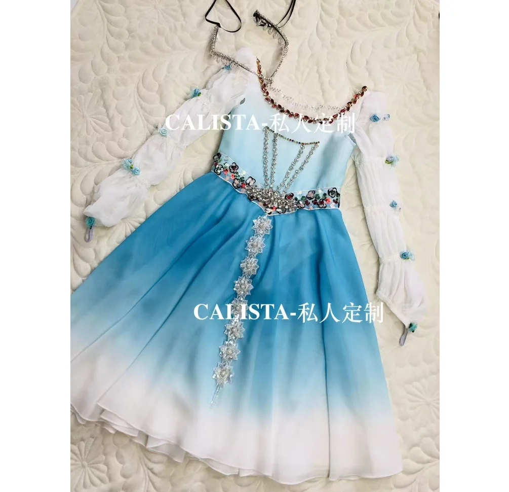 

Swan Lake scene three dance variations ballet skirt Sexy dance skirt Court dress White lake blue long gauze dress