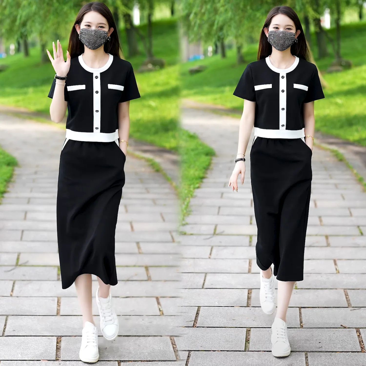 

Bust Skirt Set Women's Summer New Small Fragrant Style Fashion Foreign Style Loose Age Reduction Dress Two-piece Set