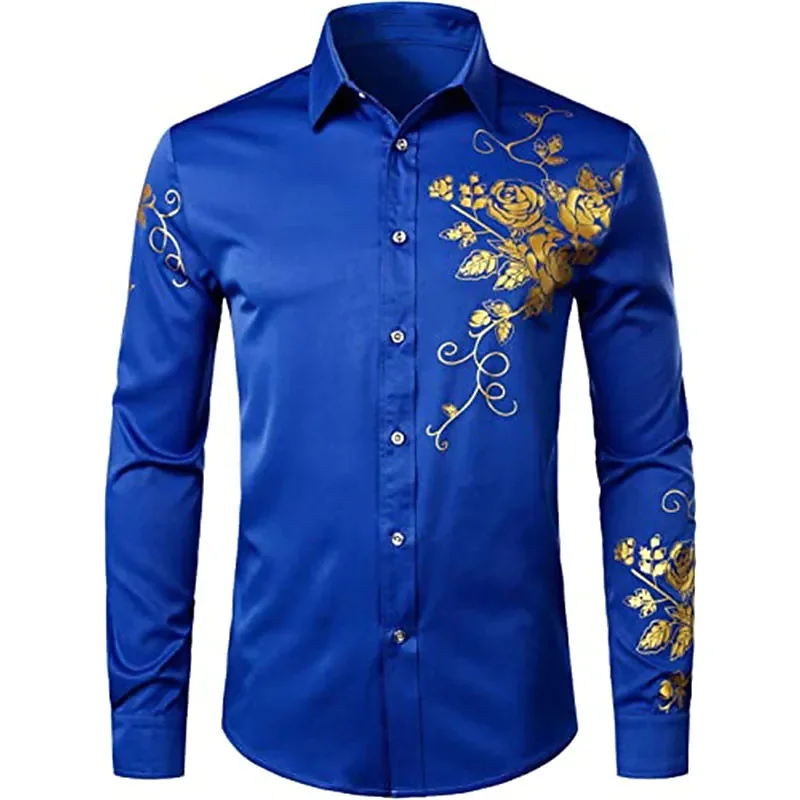 Camisas con botones y solapa para hombre, Tops de manga larga con estampado de patrón informal, moda de lujo, Social, S-6XL, verano 2023