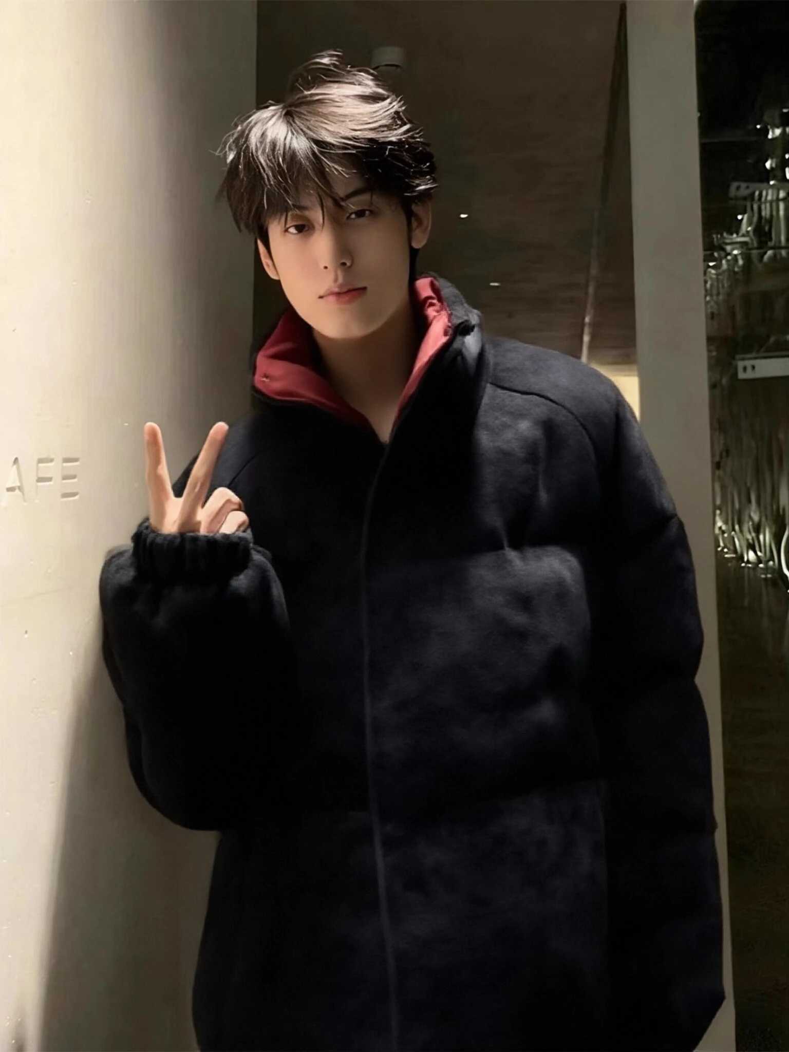 

Bla Dyed PU Leather Cotton Jaet Men's Winter Thiened American Collar ort Sle Stand Collar Cotton Coat Waterproof