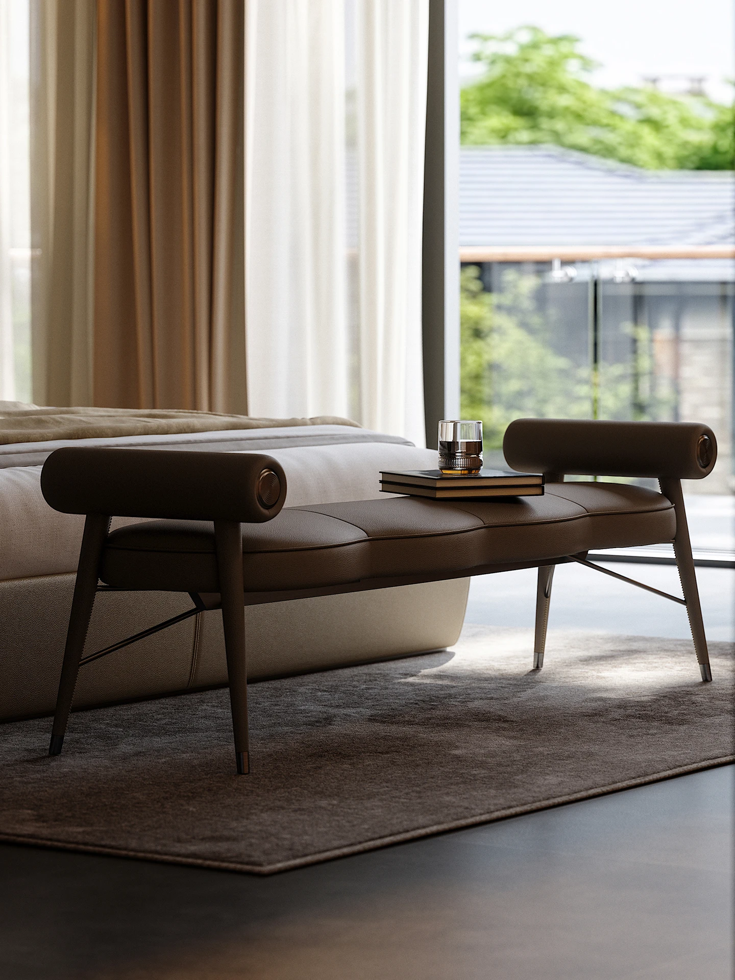 Bedside stool bedroom light luxury senior designer whole house with home full leather bedside couch