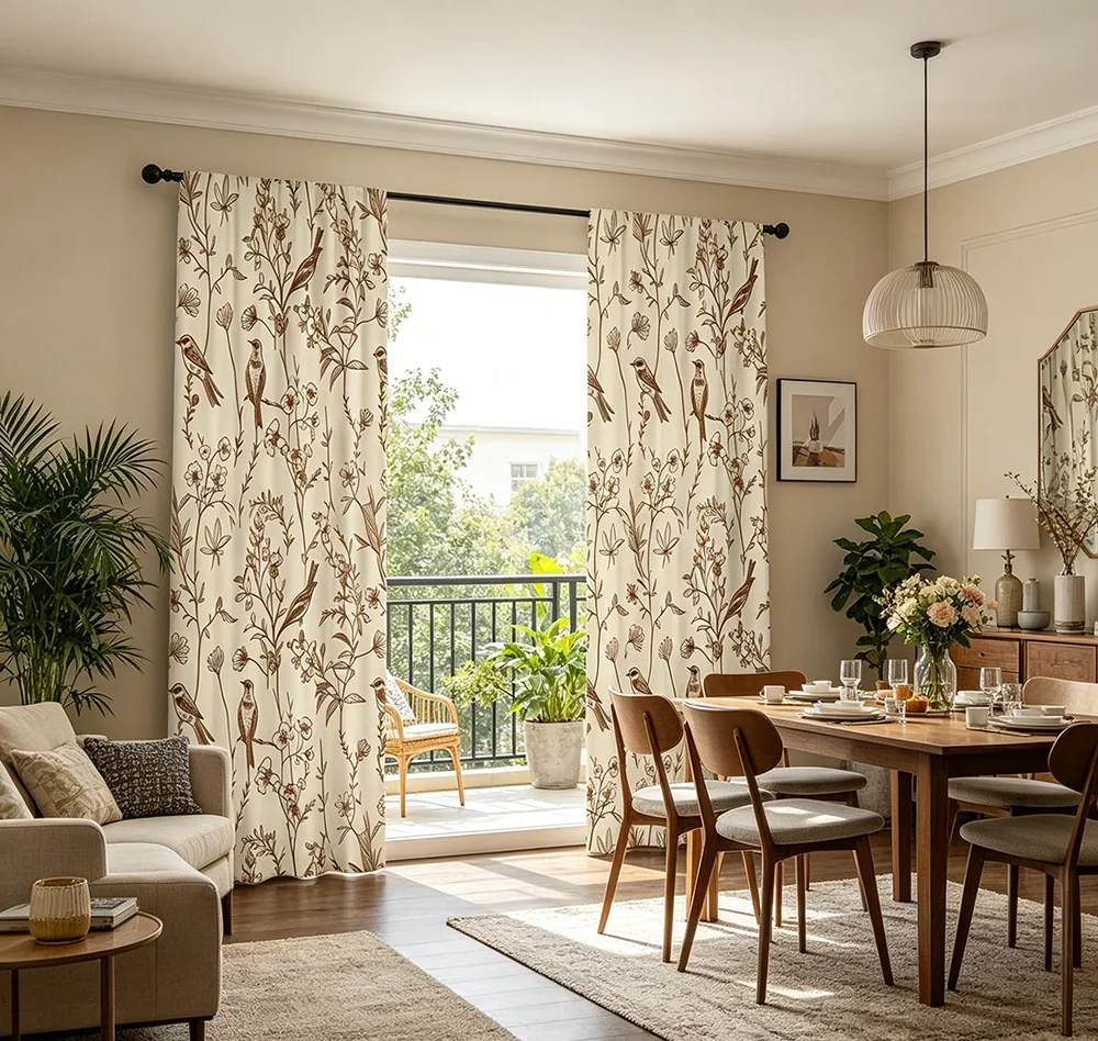2PCS Digital Printed Curtains, French Flowers and Birds Pattern, Stylish Window Treatment for Living Room Bedroom Decor