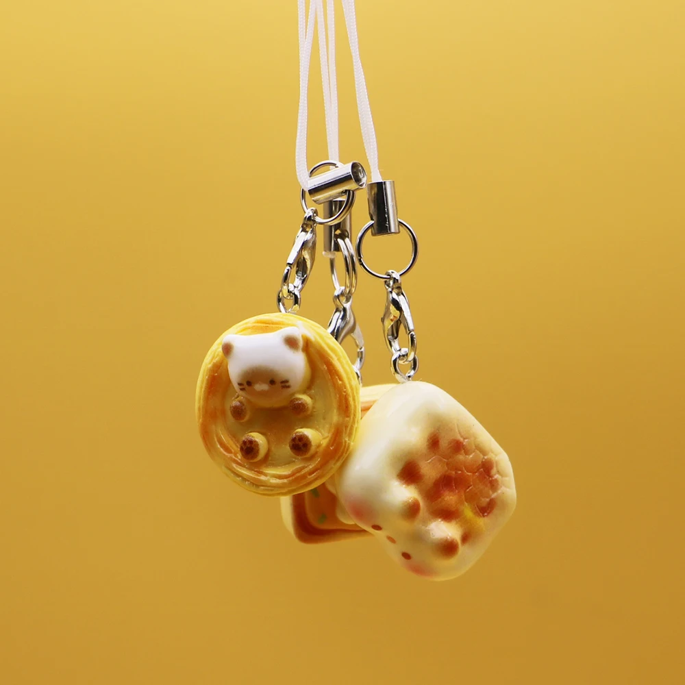 3pcs Resin Cute Dog Bread Corgi Egg Tart Phone Charm Strap Food Toy Bag Camera Pendant Keychain Cord Lanyard for IPhone