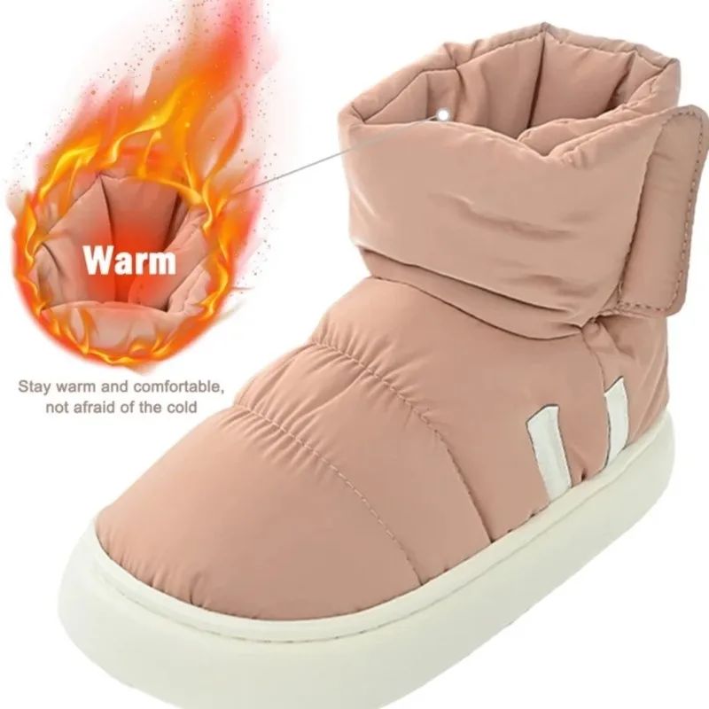 Casual High Top Women Ankle Snow Boots Slippers For Home Warm Plush Unisex House Shoes Flats Platform Outside Waterproof Boots