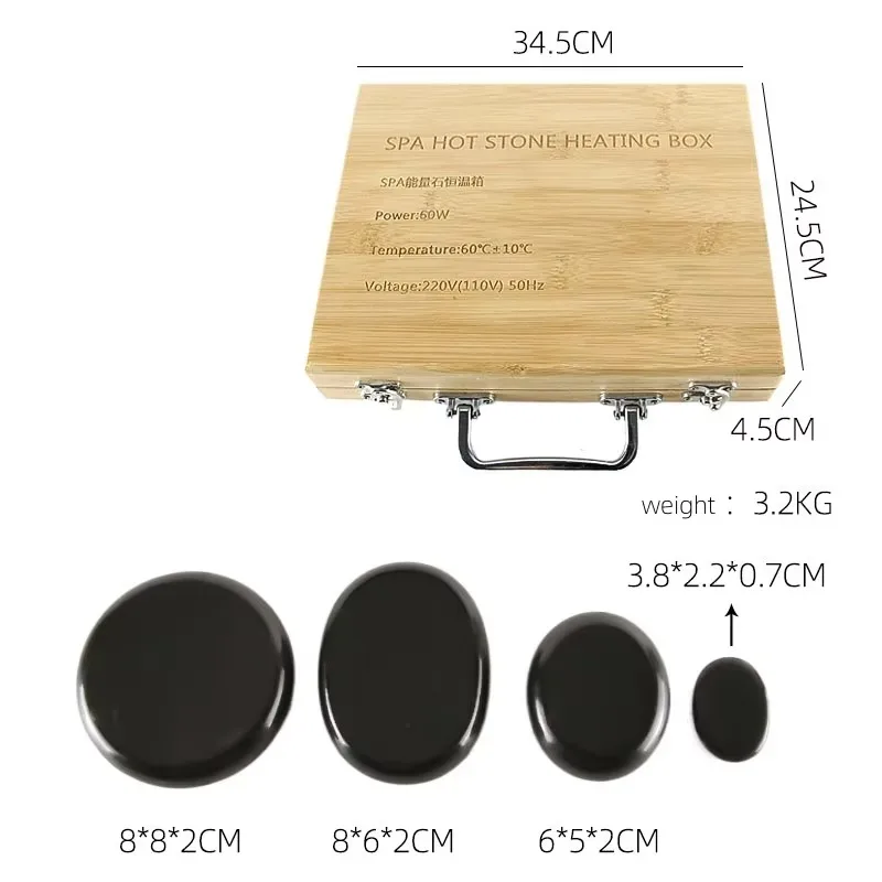20 Pack Bamboo Box Hot Stones for Massage Set with Warmer Basalt Massaging Rocks for Spa Warming Therapy Massage