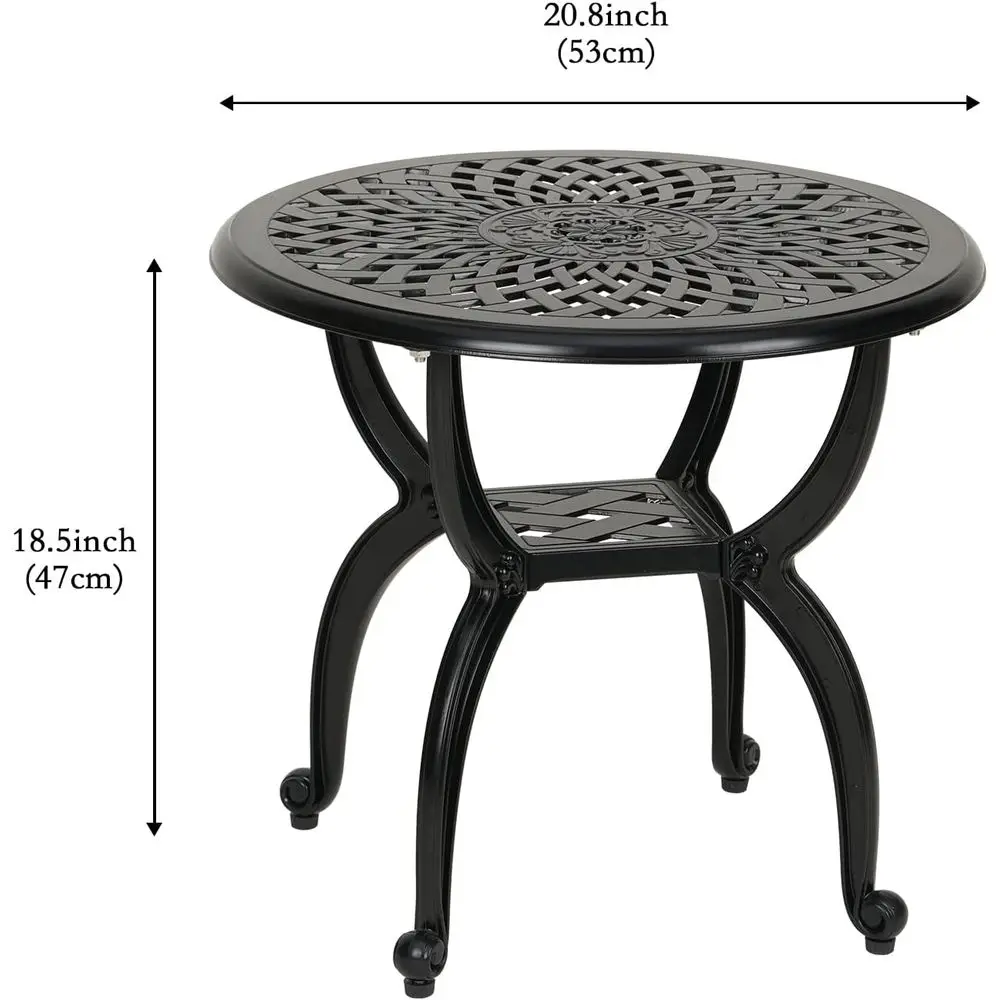 طاولة جانبية سوداء مستديرة للاستخدام الخارجي/الداخلية من الألومنيوم المقاوم للصدأ للفناء والحديقة والشرفة