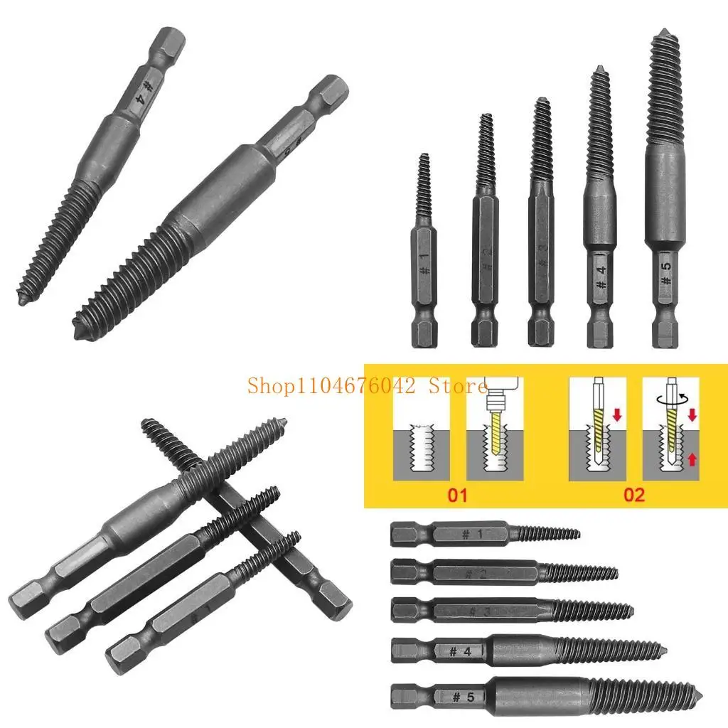 

5asd 5 Pcs Damaged Screw Extractor Set Shank Flute Bolt Extractor for Home