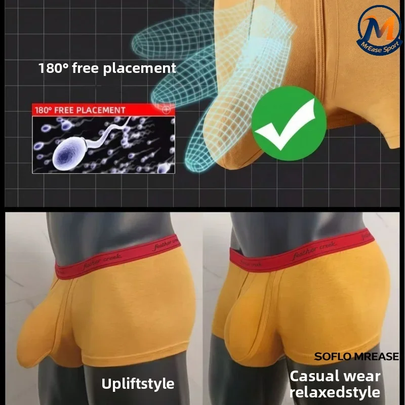 Men's Bamboo Fiber Big Pouch Boxer Briefs Separate Ball Support Soft Breathable Multi-way Open Fly Daily Comfortable Underwear