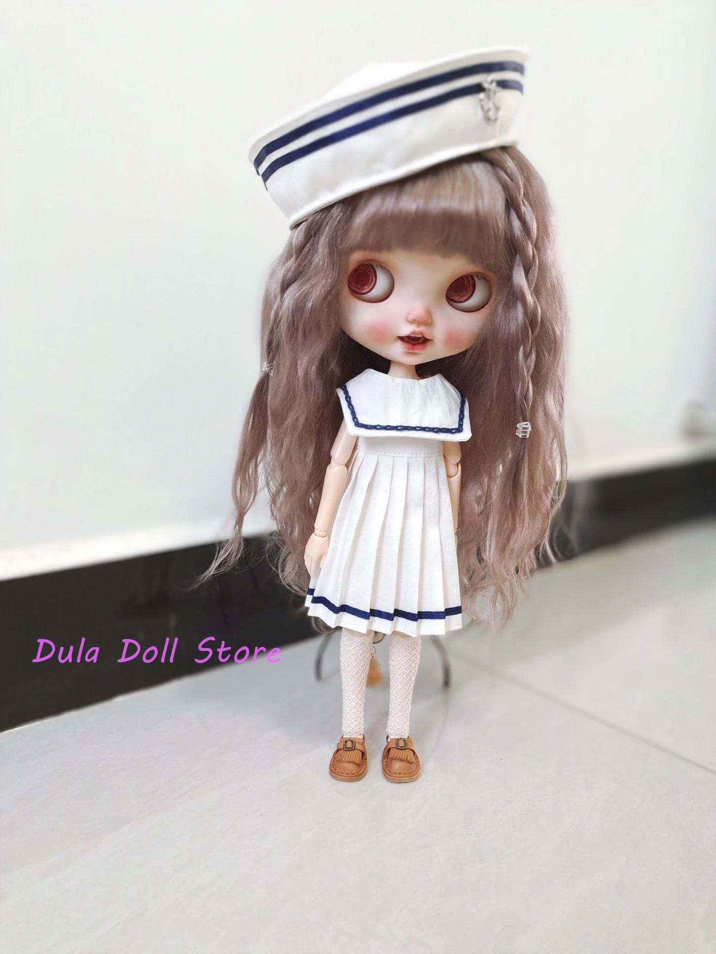 Dula Doll Clothes Dress  white Kitten sailor suit skirt Blythe ob24 Azone Licca ICY JerryB 1/6 Bjd Doll Accessories