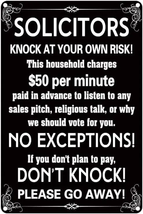 No Soliciting Aluminum Sign For House Office No Soliciting Tin Poster Metal Signs Retro Plaque For Home Door Sign Home Decor Go