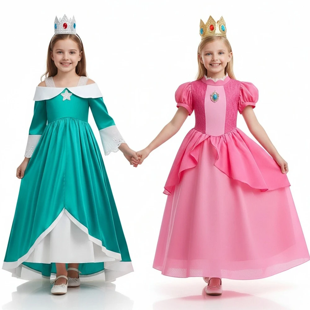 Halloween Cosplay Girls New Game Movies Rosalina Peach Princess Dress Carnival Party Birthday Outfit Peach Costume Dress