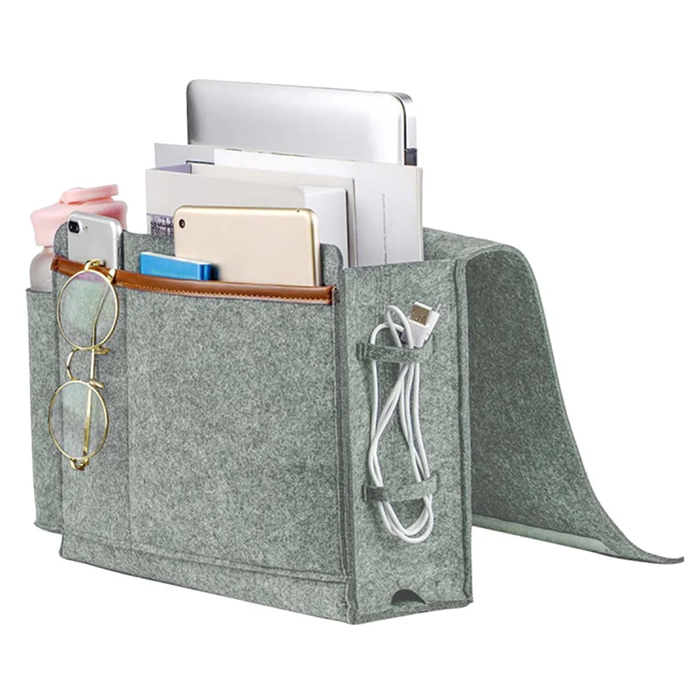 

1pc Felt Hanging Bag Sofa Storage Organizer Bedside Pouch Heavy Duty Houseware Organizer For Cups Phones Magazines