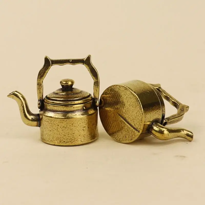 Adorno de Escritorio, Mini Tetera de Cobre Antiguo, Quemador de Incienso de Bolsillo, Accesorio Decorativo Retro de Latón para el Hogar