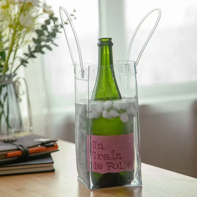 Bolsa transparente portátil para enfriar vino, cesta de barcaza de hielo de PVC, Enfriador de champán, cerveza, Yangju