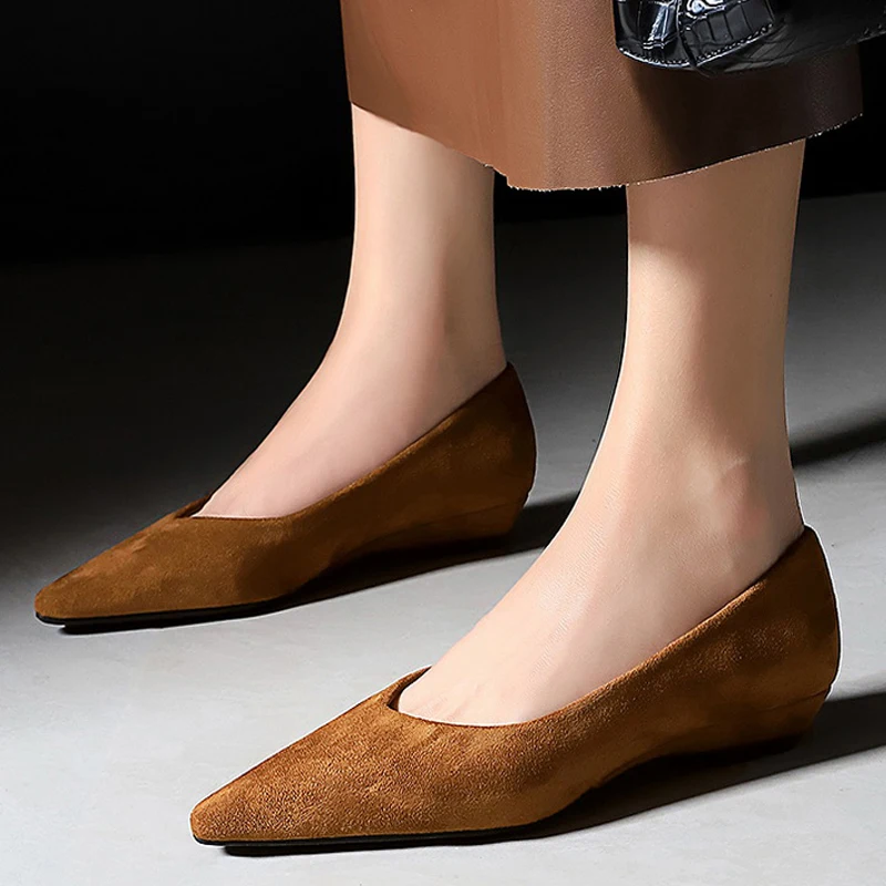 

New Retro Women's Shoes Fashion Suede Pointed Tip Low Heels for Woman Elegant French Casual Shoe Designer Shoes Zapatos De Mujer
