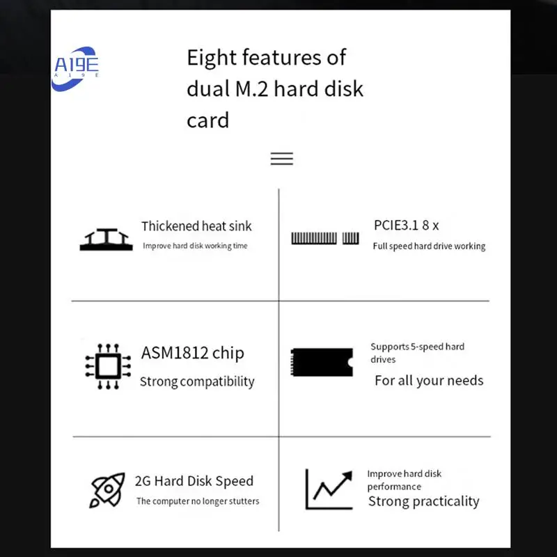 

A19E-PCIE3.1 X8 к плату расширения жесткого диска Dual M.2 Чип ASM1812 поддерживает полноскоростную плату расширения протокола NVME