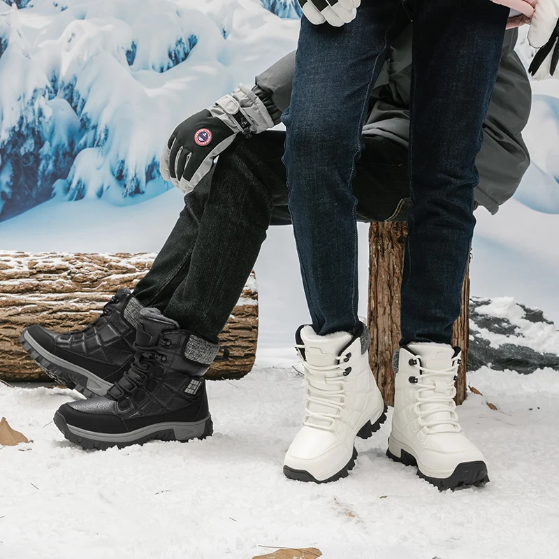 Coppia di scarpe in peluche Stivali da neve antiscivolo e resistenti all'usura per esterni Calzature calde di grandi dimensioni alla moda da uomo e da donna