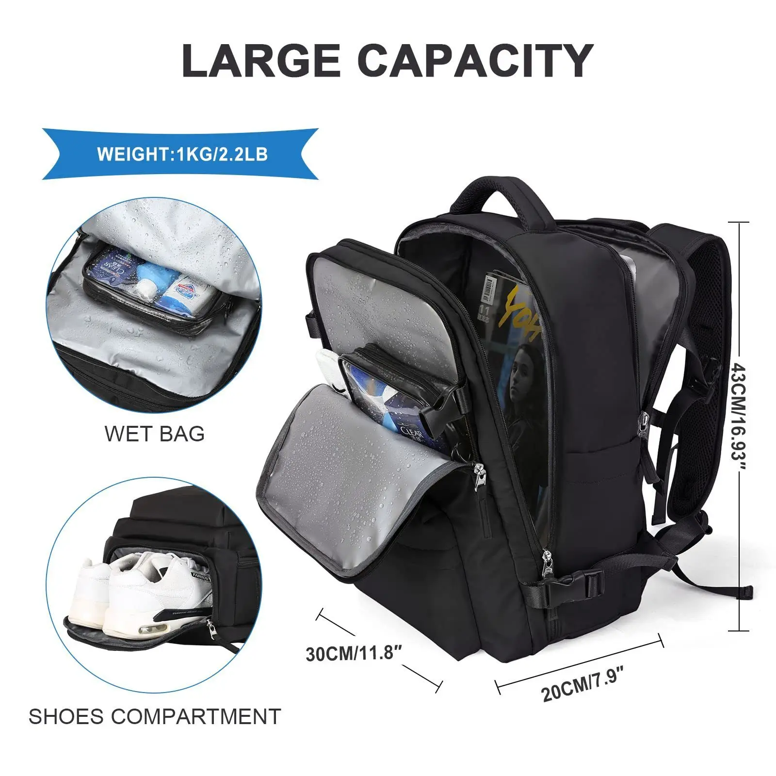 Travel Backpack Cabin Plane Ryanair 40x30x20 Anti-Theft Carry On Waterproof Tik Tok Backpack Airplane For Men Women With Shoes