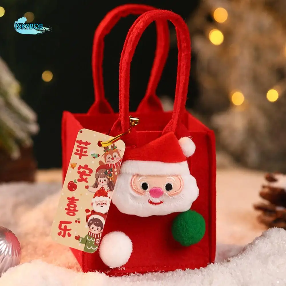 

Santa Christmas Candy Bag Cartoon Fruit Basket Xmas Snacks Handbag with Handle Reusable Mini Felt Candy Bag New Year Gift