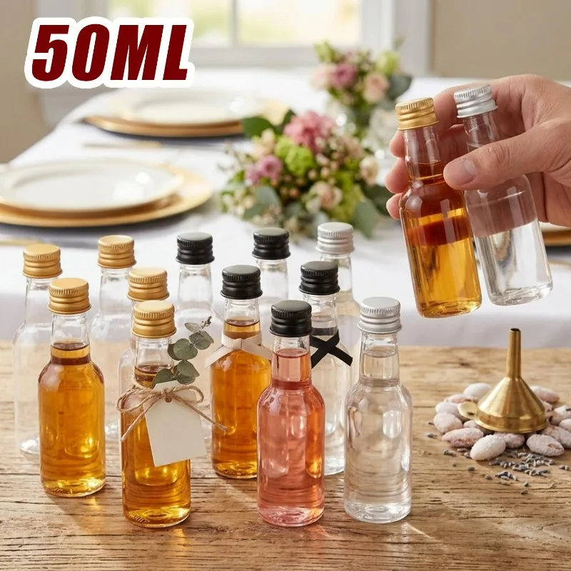10PCS 50ml 1.7oz Mini Liquor Bottles Small PET Spirit Bottle Wedding Mini Wine Bottles Plastic Alcohol Shot Bottle Party Favors